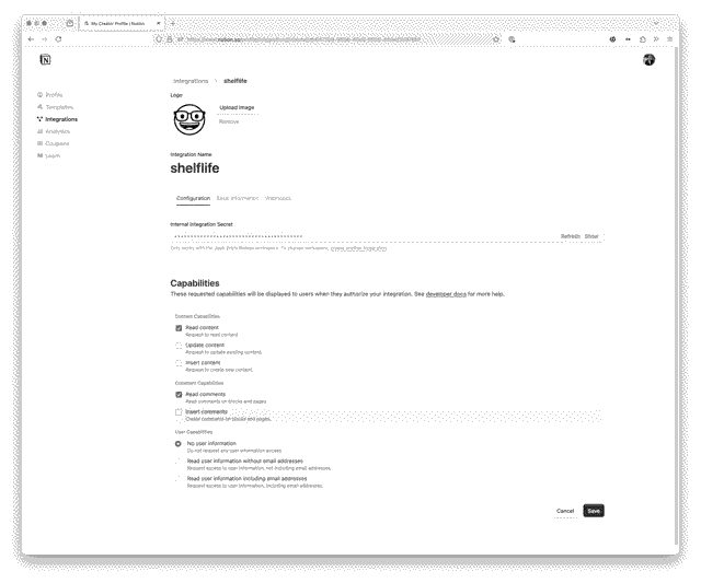 An overview screenshot of my private Notion integration.