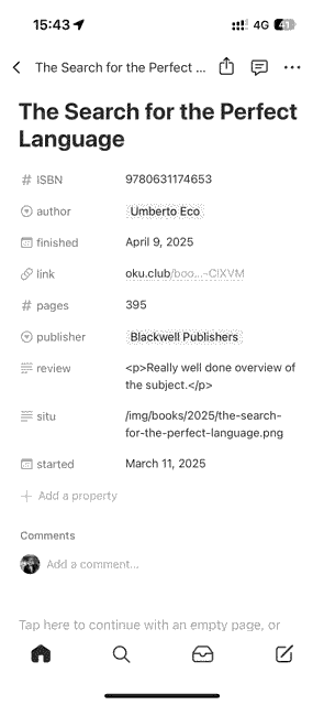 Screenshot of editing a book in the data on the app.