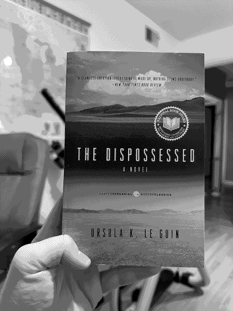 a picture of 'The Dispossessed' by Ursula K. Le Guin in situ.